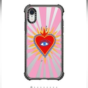 Casetify iPhone XR pink flaming heart phone case - clear with black edges